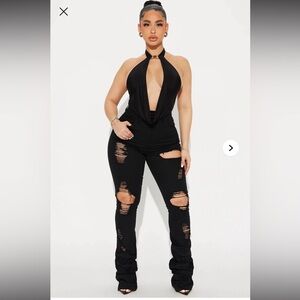 Fashion Nova Black Distressed Flare Jeans